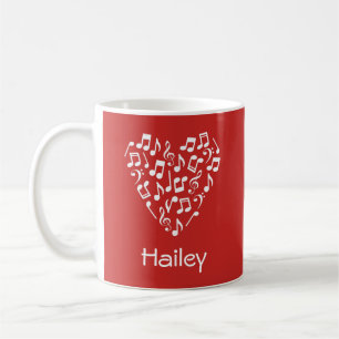 Mug Coeur musical personnalisé (Rouge avec notes blanc