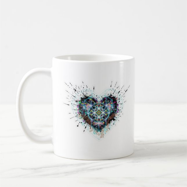 Mug Cœur numérique Géométrie sacrée Conception de cœur (Gauche)