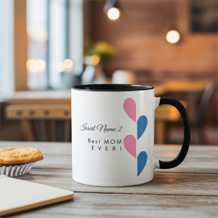 Mug Cœur personnalisé pour couples, rose et bleu, demi
