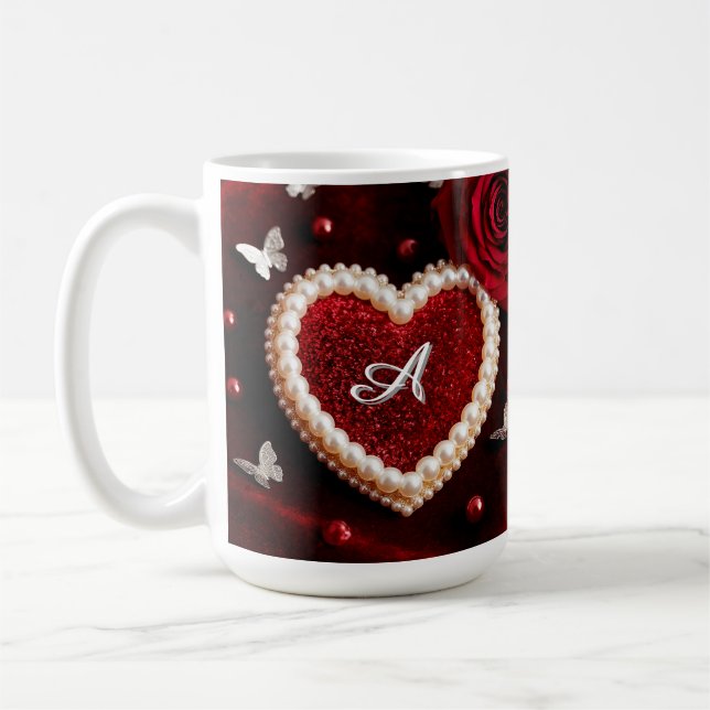 Mug Cœur romantique avec bordure de perles (Gauche)