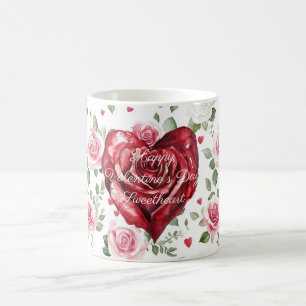 Mug Cœur romantique rose rouge floral Saint-Valentin