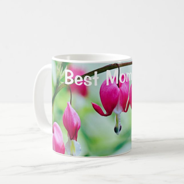 Mug Coeur rose Bleu Fleur Meilleure maman jamais (Devant gauche)