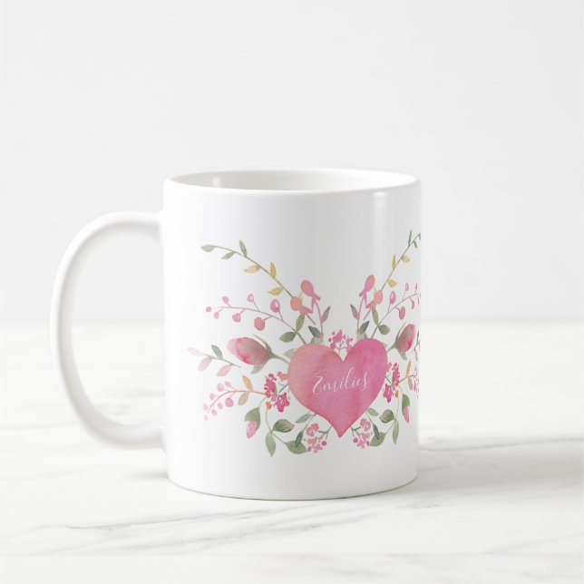 Mug Cœur rose et fleurs (Gauche)