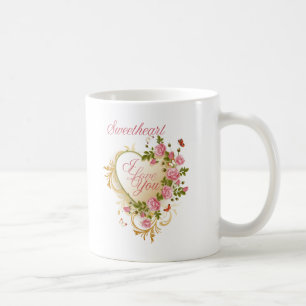 Mug Coeur Rose Et Or Floral