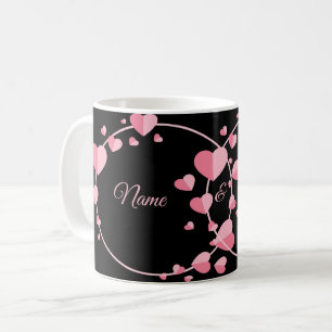 Mug Cœur Rose Géométrique Noir Élégant Mariage Fête