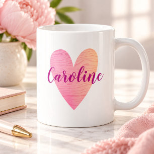 Mug Cœur rose mignon personnalisé