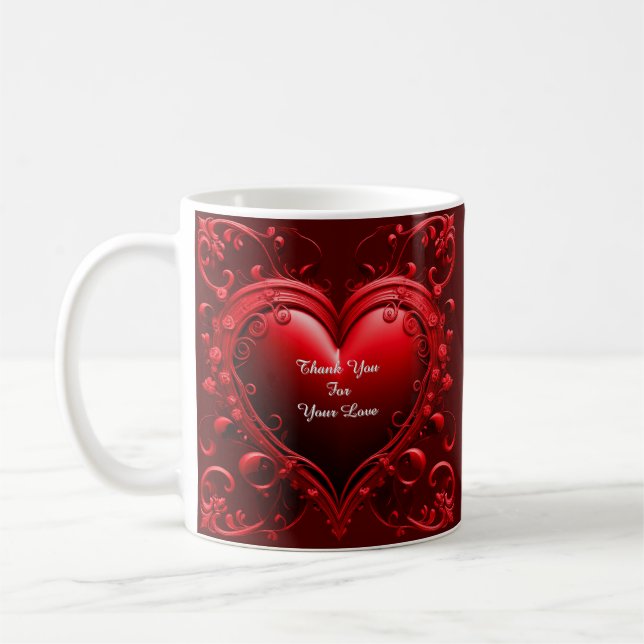 Mug Cœur rouge avec cadre floral orné (Gauche)