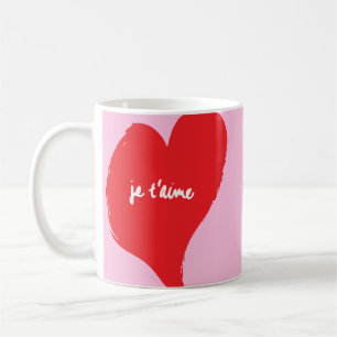 Mug Coeur rouge avec je t’aime-text sur arrière - plan