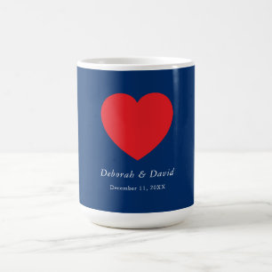 Mug Cœur Rouge Bleu Mariage Minimaliste Moderne