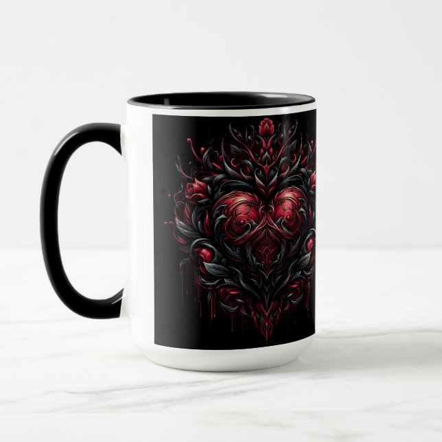 Mug Cœur rouge et noir gothique orné (Gauche)