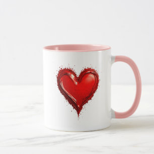 Mug Cœur rouge passion artistique effet peinture.