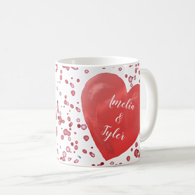Mug Cœur Rouge Romantique avec Noms (Devant droit)