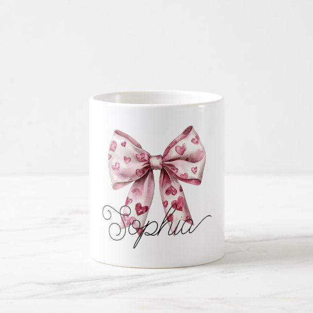Mug Cœur Rouge Rose Pâle Nœud (Centre)