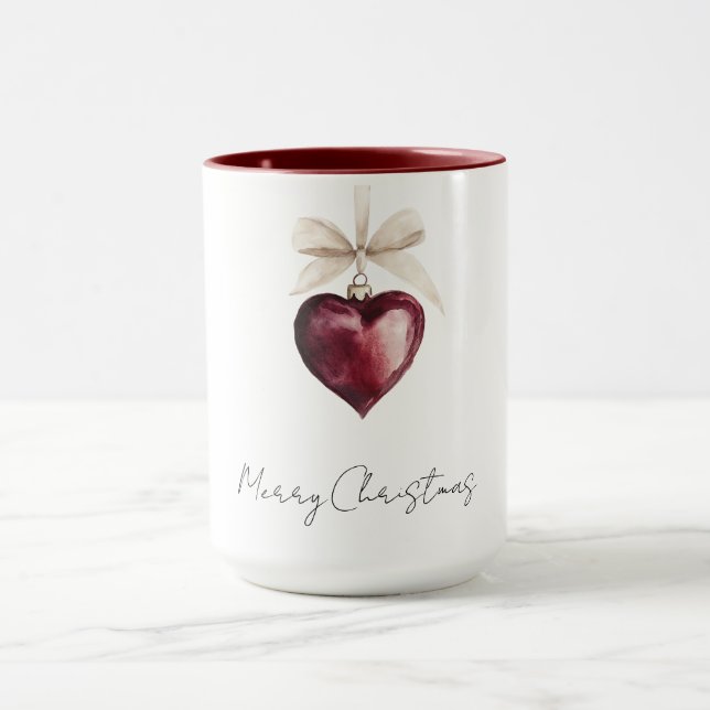Mug Cœur Rouge Ruban Crème Noël (Centre)