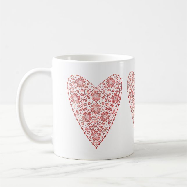 Mug Coeur rouge scandinave blanc (Gauche)