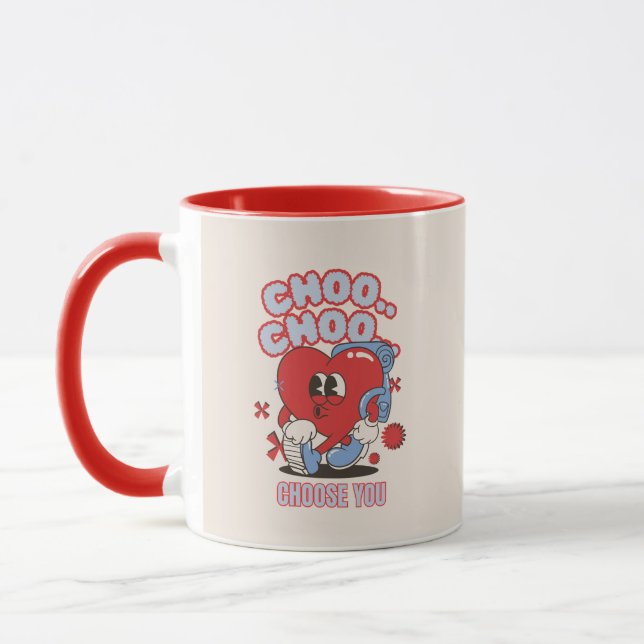 Mug Coeur rouge super Choo Choo Choisissez Valentines (Gauche)