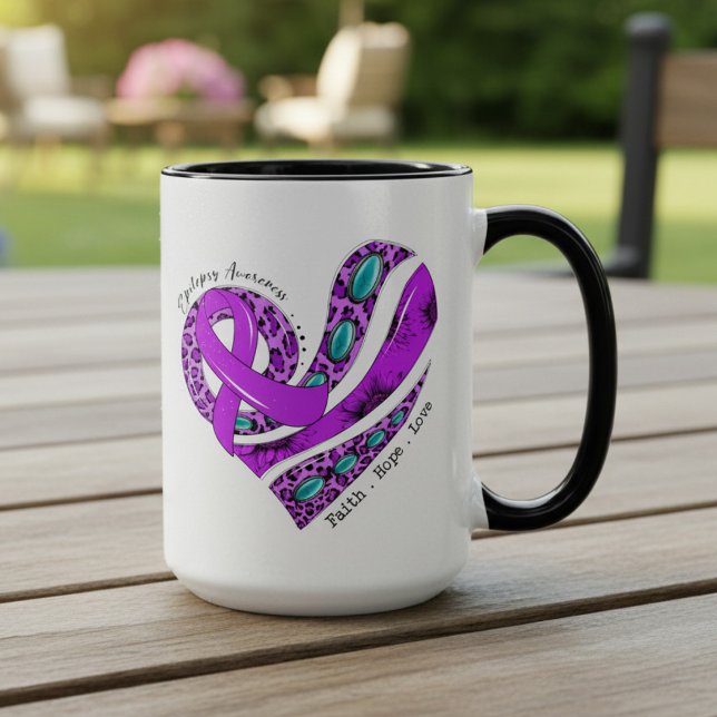 Mug Cœur Ruban Violet Sensibilisation à l'Épilepsie (Créateur téléchargé)