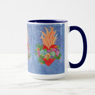 Mug Coeur sacré de Jésus Aquarelle Cadeau bleu