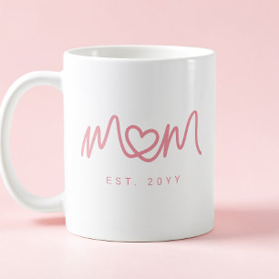 Mug Cœur Simple Rose Écriture Maman Mignonne Établie