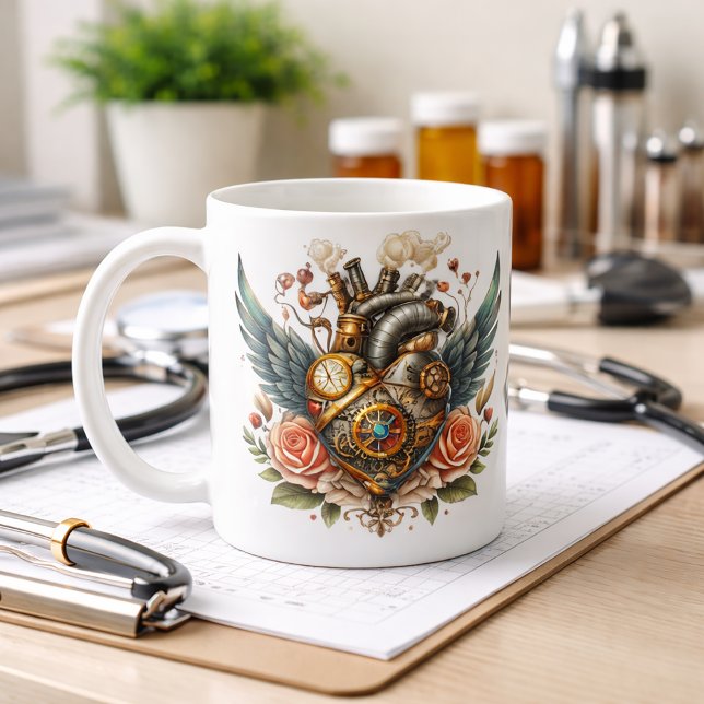 Mug Coeur Steampunk avec ailes et roses (Créateur téléchargé)