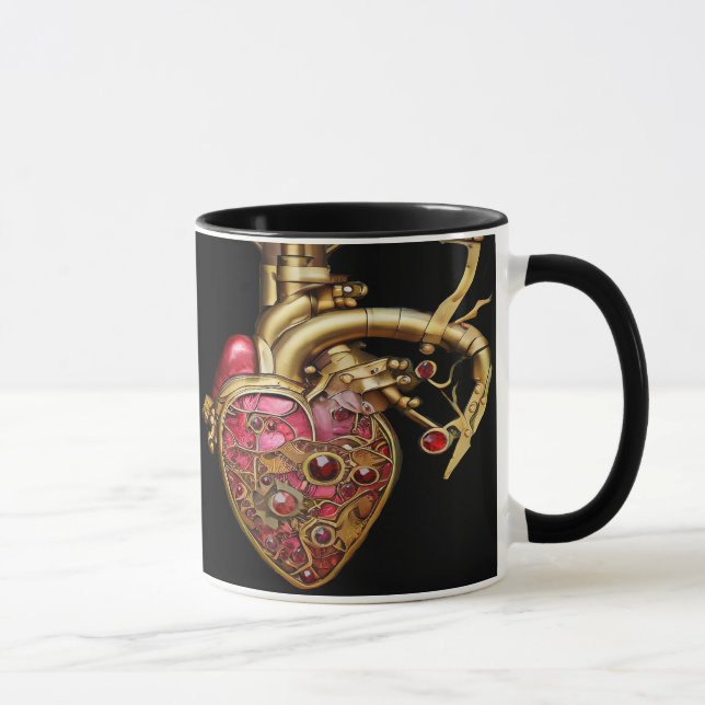 Mug Cœur Steampunk Rubis et Engrenages Anatomiques (Droite)