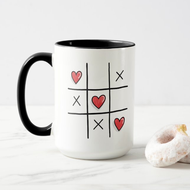 Mug Coeur tic-tac-toe jeu Valentines Jour (Avec donut)