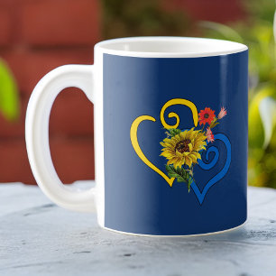 Mug Coeur tordu bleu jaune avec tournesol sur la Marin