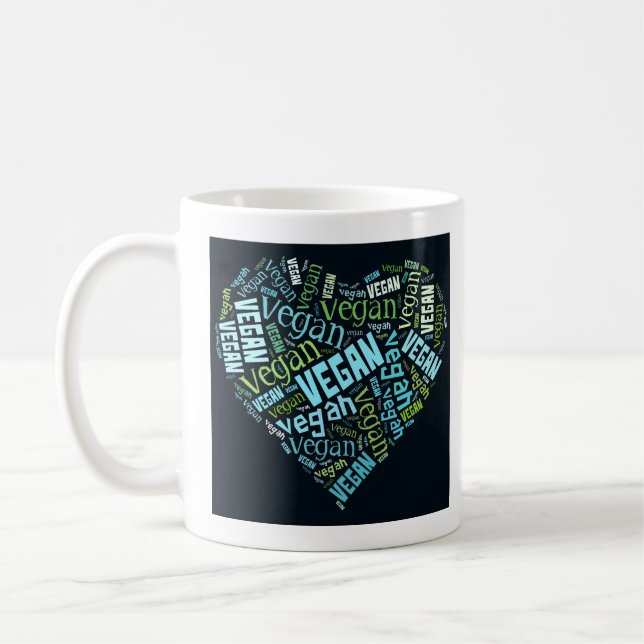 Mug Coeur "végétalien" et citation de Mot-Nuage (Gauche)