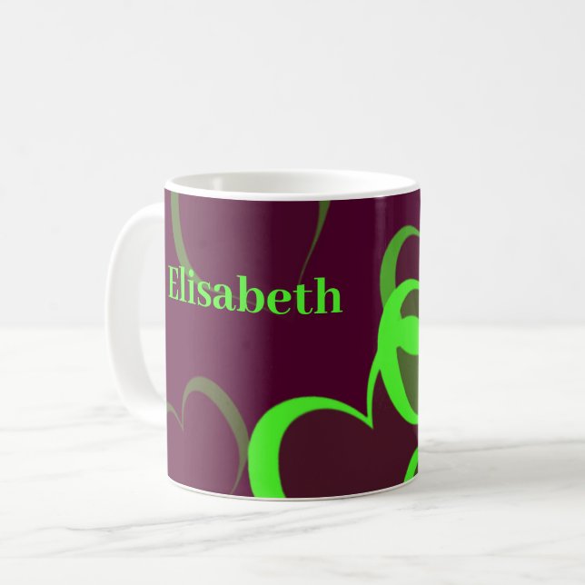 Mug coeur vert en violet (Devant gauche)