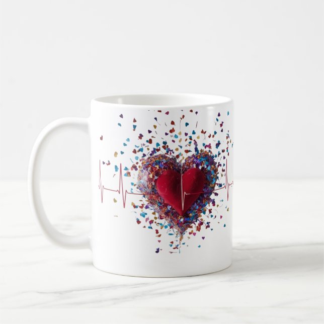 Mug Cœur vibrant de confettis Explosion Rythme cardiaq (Gauche)