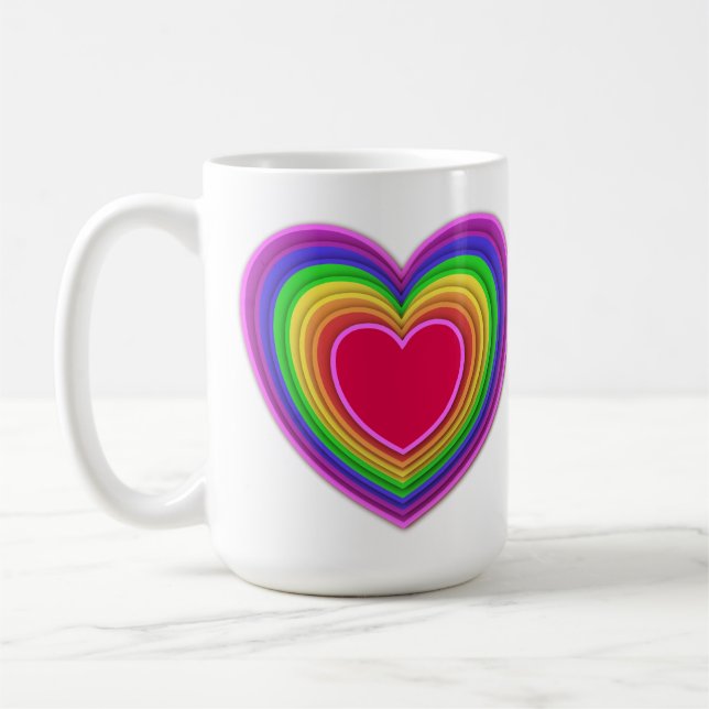 Mug Coeurs 3-d à couches dans les couleurs arc-en-ciel (Gauche)