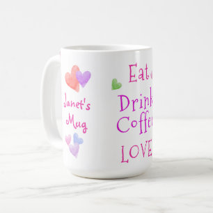 Mug Cœurs à l'aquarelle MANGER Boire Café AMOUR