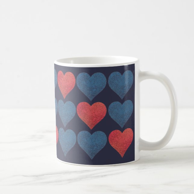 Mug Cœurs à motifs rouges et bleus (Droite)