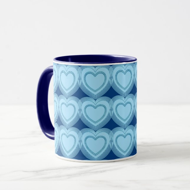 Mug Coeurs Abstraits modernes - Ciel bleu et Cobalt (Devant gauche)