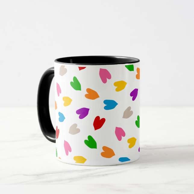 Mug Cœurs Amour Motif Design Coloré Blanc  (Devant gauche)