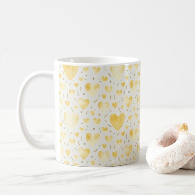 Mug Cœurs aquarelle dorés ensoleillés (Avec donut)