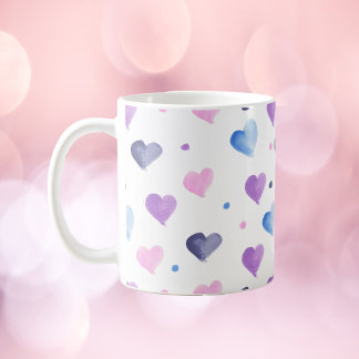 Mug Coeurs Aquarelle Motif rose Bleu pourpre