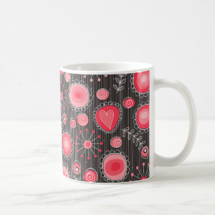 Mug Coeurs blancs et gris et fleurs florales