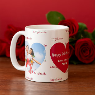Mug Coeurs blancs rouges photo du nom de Saint Valenti