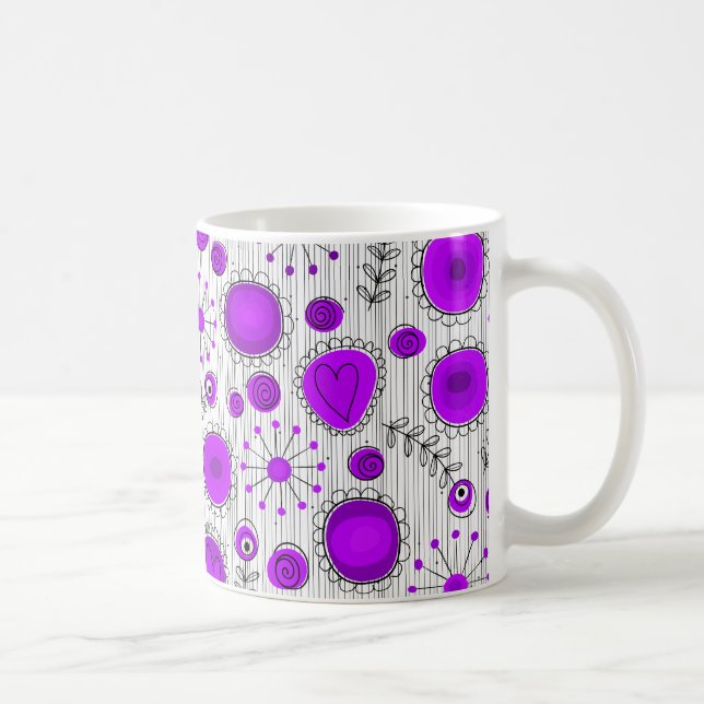 Mug Coeurs blancs violet blanc Whimsical et fleurs flo (Droite)