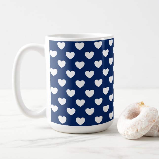 Mug Coeurs Bleus Et Blancs Sombres (Avec donut)