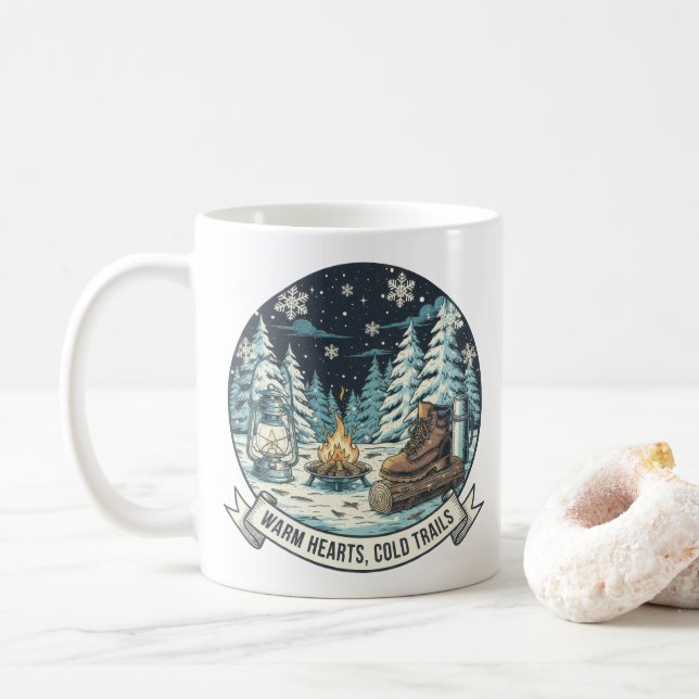 Mug Coeurs chauds Sentiers froids Artwork hivernal (Avec donut)