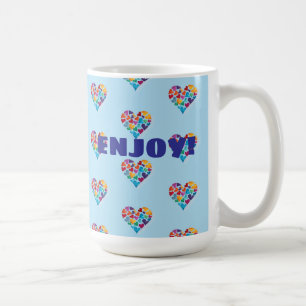 Mug Coeurs colorés Design, Bleu, Profitez!, Personnali