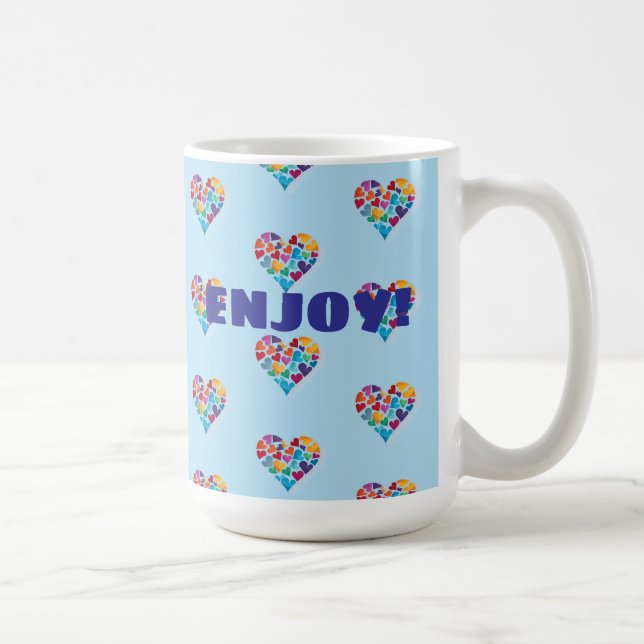 Mug Coeurs colorés Design, Bleu, Profitez!, Personnali (Droite)