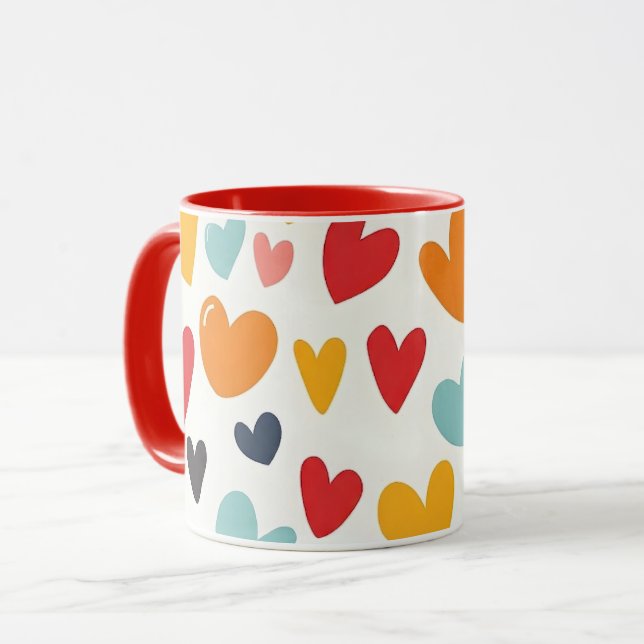 Mug Cœurs colorés mignons gribouillés romantiques (Devant gauche)