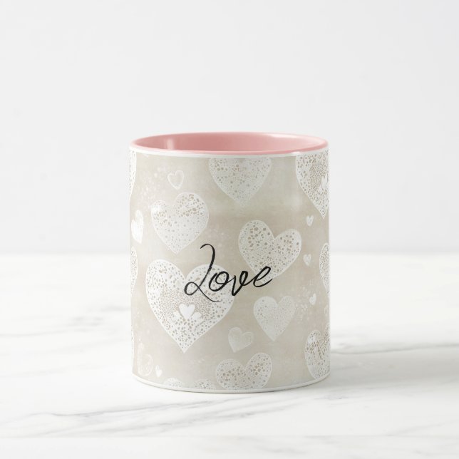 Mug Cœurs Crème Romantiques (Centre)