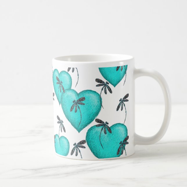 Mug Coeurs d'amour et libellules Turquoise (Droite)