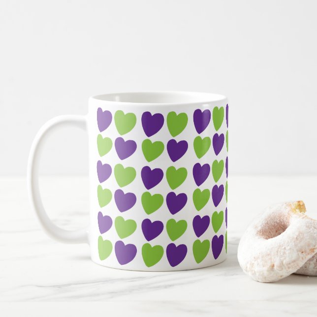 Mug Coeurs d'amour vert pourpre (Avec donut)
