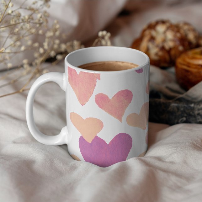 Mug Coeurs d'aquarelle de la Saint-Valentin - rose pas (Créateur téléchargé)