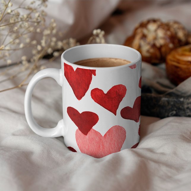 Mug Coeurs d'aquarelle de la Saint-Valentin - rouge (Créateur téléchargé)
